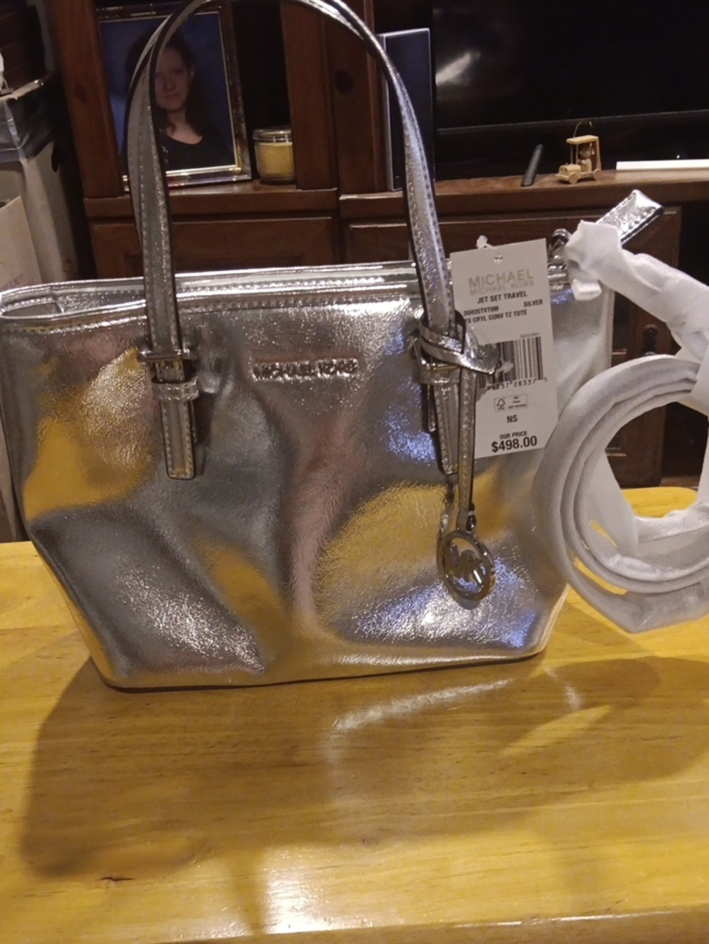 Michael Kors Jet Set Travel Extra-Small Metallic Top-Zip Tote Silver NWT - Picture 1 of 7